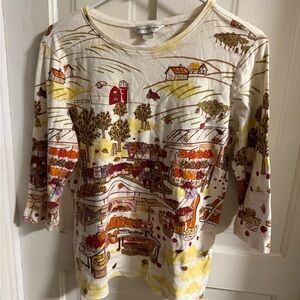 Christopher & Banks Cream Pullover Top with Subtle Yellow Accents